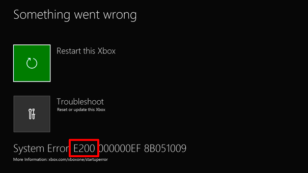 Xbox One E200 error